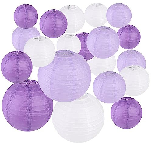 Surwin 21pcs Bunte Papierlaterne Set, Hochzeitsdeko Party Deko Lampions, Rund Papierlampe Hängend Papierlaternen lampions Bunt Gartenparty Deko (21er Set,Lila)