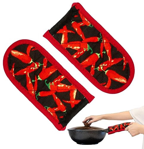 Pot Handle Covers, 2 Pack Skillet Handle Cover, Pot Cover Handle, Hot Skillet Handle Cover Holder, Cast Iron Pot Holder Sleeve, Cast Iron Handle Cover, Heat Proof Pot Sleeve for Pot Handle, Red Pepper