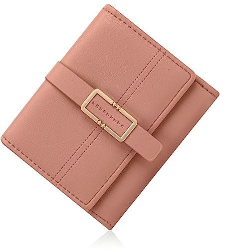 Portefeuille Femme Porte Monnaie Femme en Cuir Lisse Petit Porte Monnaie Femme avec Nombreux Compartiments (Rose)