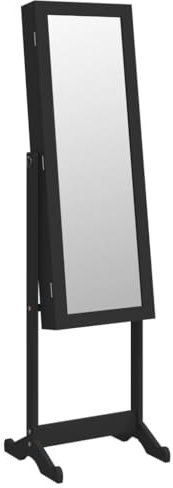 vidaXL Schmuckschrank mit Spiegel Freistehend, Spiegelschrank mit LED Beleuchtung, Schmuck Organizer für Schlafzimmer Wohnzimmer, Ganzkörperspiegel Kosmetikspiegel, Schwarz
