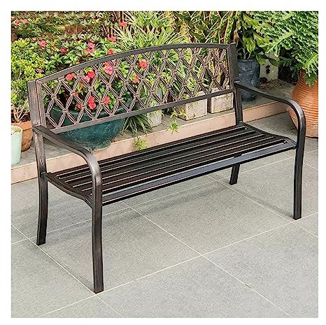 Bänke Terrassenbank for den Außenbereich mit Netzrückenlehne und Armlehne, langlebige Vintage-Gartenbank aus Metall, dekorative Sitzgelegenheit for 2 Personen – Verandamöbel Parkbank ( Color : Bronze