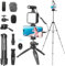 USKEYVISION Vlogging Kit for iPhone Youtuber Kit Content Creator Kit for Smartphone with 59'' Extendable Fullsize Tripod,Tricolor LED Light,Shotgun Mic for iPhone 15/14/13 Mini/Pro/Max(Vlog K4)