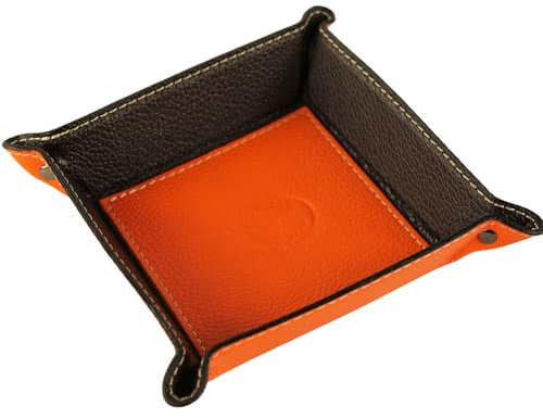 modamoda de - K01 - Dekoschale Taschenleerer Ablage aus Echtleder 16x16x4 cm, Farbe:Orange