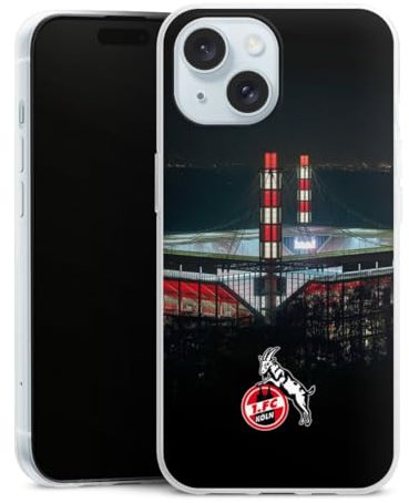 Slim Case extra dünn kompatibel mit Apple iPhone 15 Silikon Handyhülle transparent Hülle 1. FC Köln Stadion Offizielles Lizenzprodukt