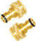 2 Stücke Messing Wasserhahn Adapter, Gardena Premium Hahnverbinder, 1/2 Zoll und 3/4 Zoll 2-in-1 Weiblichen Gewinde-Wasserhahn Adapter, Messing Garten Wasserhahn Anschluss