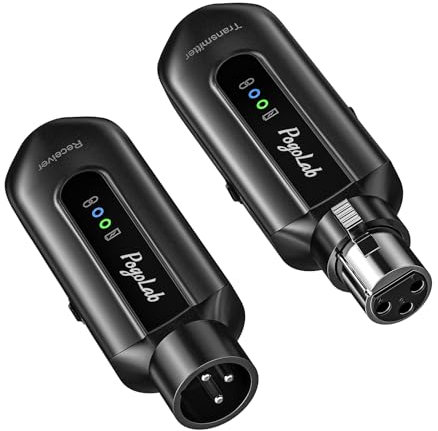 POGOLAB XLR Système de Microphone sans Fil Transmetteur Récepteur, 2.4G Microphone d'Adaptateur sans Fil pour Microphone Dynamique Condensateur, 12 H, 150 Pieds, pour Chanter Parler en Public (BKW-X1)