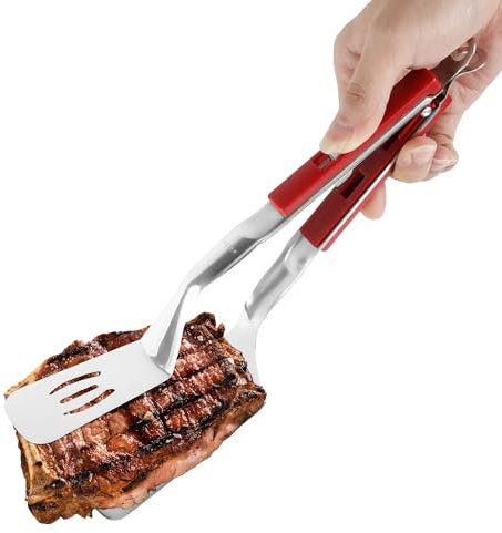 Pfannenwender Zange, 30cm Multifunktional Grill Klemme aus Edelstahl Essen Umdrehen Kochzangenspatel für Steak Fisch Brot Burger Pizza