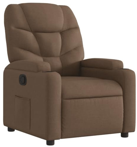 vidaXL Fauteuil Inclinable, Chaise de Relaxation avec Porte-gobelets, Siège avec Dossier et Accoudoirs Salle de Séjour, Moderne, Marron Tissu