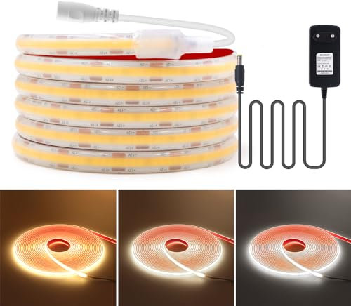 KISUFU 12V Ruban LED COB 320 LEDs/M DC Étanche IP68 Bande LED Light Strip avec Alimentation pour la intérieure et extérieure de la cuisine à la maison Décoration
