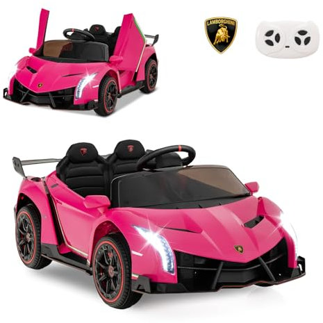COSTWAY 12V Lamborghini Voiture Electrique Enfants avec Télécommande 2,4G, Véhicule Electrique avec Lumières LED & Musique, Démarrage Lent, Charge 30kg pour 3-8 Ans (Rose)