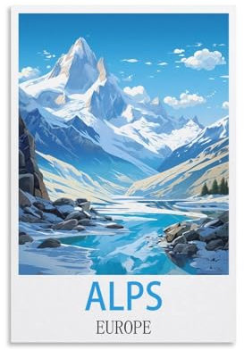 Alpen Europa Vintage-Reiseposter, 50 x 75 cm, Leinwand, Wandkunst, Wandbild, Gemälde, Dekoration, Wohnzimmer, Schlafzimmer, Dekoration