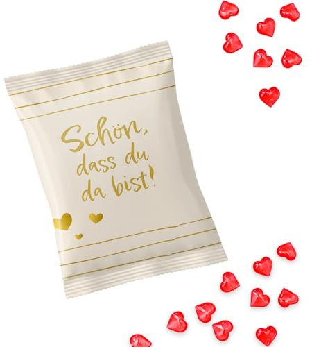 Logbuch-Verlag 100 Schön dass du da bist Gastgeschenke rote Herzen Gummibärchen für Hochzeit Geburtstag Event