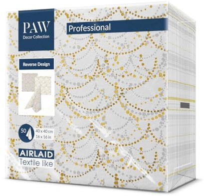 PAW - Servietten aus Airlaid - Stoffähnlich (40 x 40 cm) I 50 Stück I Ideal für Hochzeit, Taufe, Kommunion, Geburtstag I Tischdeko Rückseite-Muster - Festliche Girlande I Reverse Festive Garland