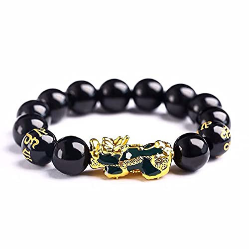 Kristall-Armband,Schwarzer Obsidian Armband, Piyao Sechs Worte natürliches schwarzes Obsidian-Kristall-Armband for Schutz Feng Shui Reichtum geschnitztes Mantra-Stein-Armband for Männer und Frauen, 6