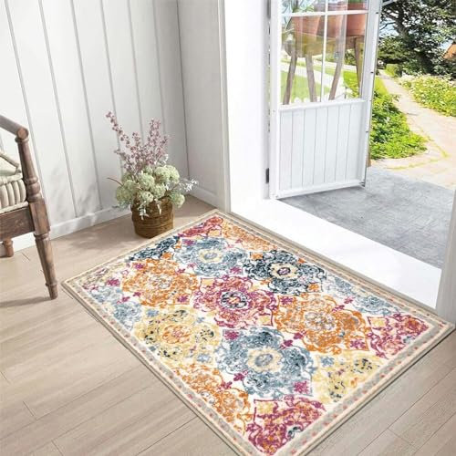 Enyhom Langlebige Fußmatte 60 x 90 cm, Strapazierfähige Türmatte Schmutzfänger Waschbar Haustür dünn Eingangsteppich rutschfeste Schmutzfänger Fussmatte für Flur Eingang Haustier, Bunte