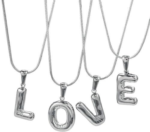 LODMLOER Bubble Letter Halskette Anhänger Schmuck Az 26 Anfangsbuchstaben Anhänger Süße Halskette Hiphop Puffy Glänzende Buchstaben Halskette Mit Perlenkette Für Frauen Mädchen,F