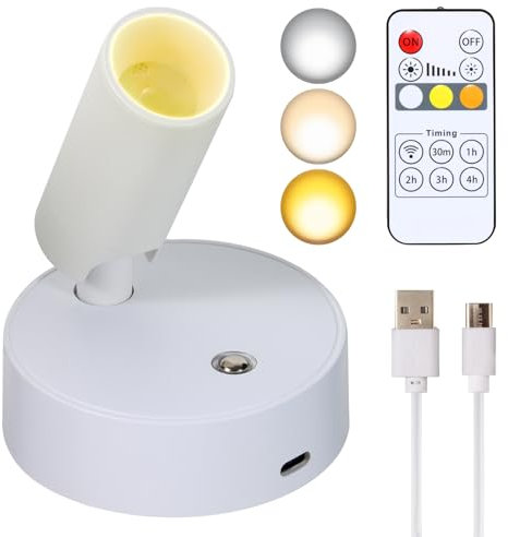 MIOBLUE Foco LED recargable por USB, batería con mando a distancia, 3 temperaturas de color, regulable, luces LED inalámbricas, con función de temporizador, para arte, plantas, retratos, 1 paquete