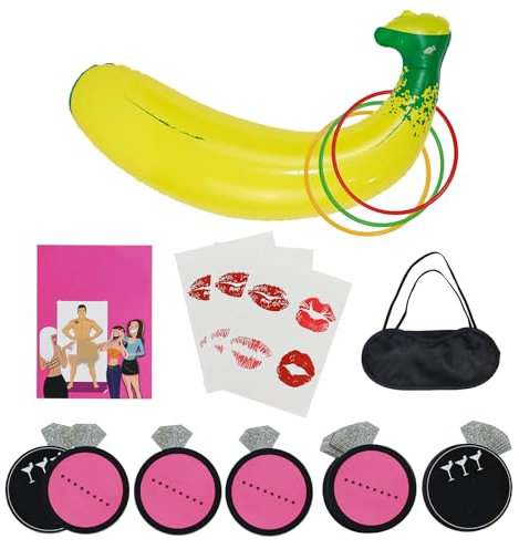 Cranight 40 Pcs Hen Party Games Adult, Ring Toss Game with Novelty Stickers Eye Mask Hen Do Accessories for Bridal Shower Girls Night