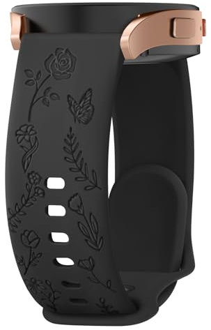 Mugust Armband für Samsung Galaxy Watch Active 2 40mm 44mm/Active 40mm 44mm Armband für Damen Herren, 20mm Silikon Armbänder mit Blumengravur (Schwarz)