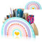 dusaniyali Stiftehalter Kinder Regenbogen Schreibtisch Organizer aus Holz - farbenfroh und bunt - 5 Fächer - Regenbogenfarben