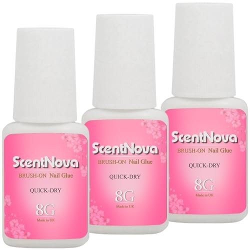 Extra Strong Nail Glue for False Nails - Brush-On Adhesive for Press-On Nails - Long-Lasting and Quick-Drying (3, 8ML)