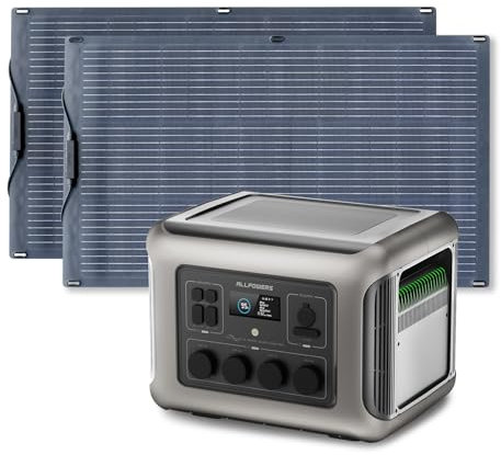 ALLPOWERS R2500 générateur électrique portable 2016Wh avec 2 x panneau solaire flexible 100W IP68 étanche, batterie LiFeP04, générateur solaire pour Chargement rapide, camping-car, jardin, toit