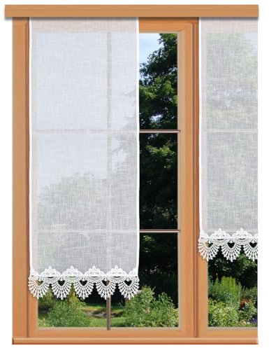 Schiebevorhang Nastja Vogtländische Spitze weiß - Landhaus-Flächengardine Käseleinenoptik | Schiebepaneele mit Fächerspitze lichtdurchlässig | Flächenvorhang klassisch-modern Höhe x Breite 80 x 40cm