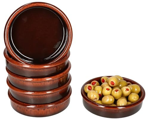 MamboCat 6er Set Escuro Cazuela Ø 12cm I 200 ml I dunkelbraune mediterrane Tapas-Schale aus Ton für Vorspeisen, Antipasti, Fingerfood, Snacks & Co.