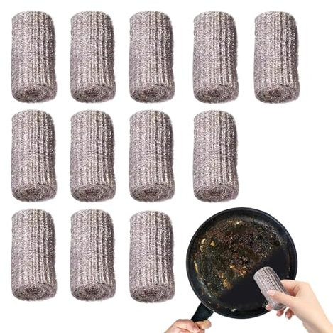Tampons Jex | Tampon Jex avec Savon en Laine d'acier | 12 pièces RéUtilisables Éponge À Récurer en Acier | Poudre de Savon Autonome, Facile à enlever la saleté, Ustensiles De Cuisine