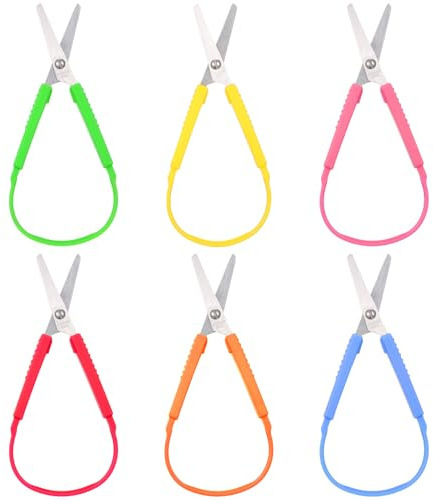6 Stück Schlaufenschere mit Griff, Selbstöffnend Sicherheitsschere Selbstöffnende Schere Bastelschere Kleinkind Schere Haushaltsschere für Kinderschule Tägliches Basteln Papierarbeiten Näharbeiten