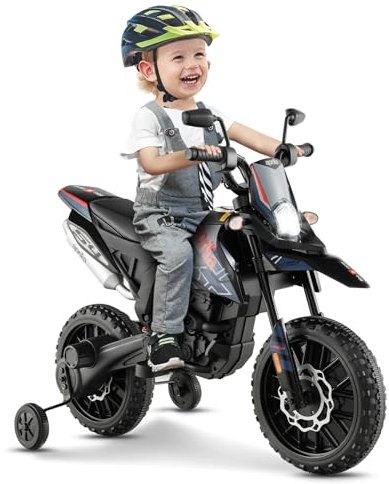 GOPLUS 12V Aprilia Elektro Motorrad, Kindermotorrad mit 2 Stützrädern & Scheinwerfer & Musik, Kinderfahrzeug mit Doppelmotoren & Stoßdämpfer, 5,5-6 km/h, für Kinder von 3-8 Jahren (Blau)