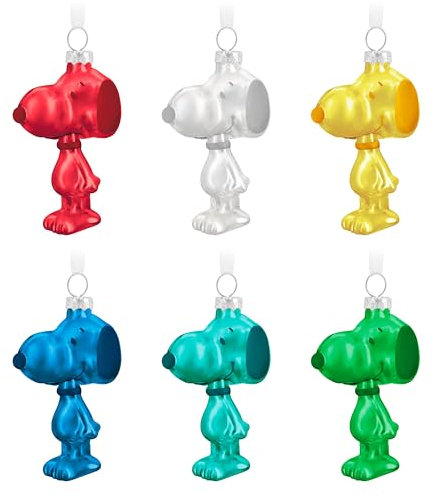 Hallmark Peanuts Glasornamente zum Sammeln, 6 Stück, Bunte Snoopy Figuren, Hängende Ornamente, Weihnachten, Rot, Weiß, Gelb, Blau, Grün
