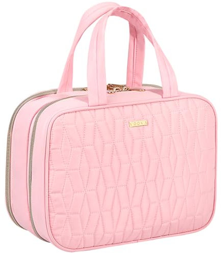 Voova Travel Toiletry Bag for Women, Hanging Wash Bag for Toiletries, Water-Resistant Ladies Cosmetic Makeup Bag Organiser for Traveling Essentials,Shampoo,Full Sized Container, Brushes Kit Set, Pink