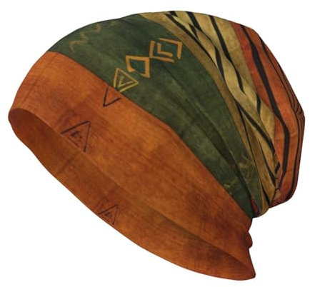 Strickmütze für Erwachsene, afrikanisches Ethno-Muster, warm, gemütlich, unisex, krempellos, legere Beanie-Mütze, Stretch-Totenkopf-Mütze, Schwarz , Einheitsgröße