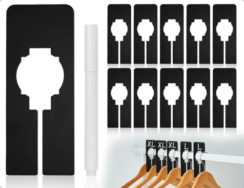AOYEGIC 10 Stück Größentrenner,Schrankteiler Trenner,Kleiderschrank Trennwände,Schrankregaltrenner,Kleiderbügeltrenner,regaltrenner mit Stift,für Sortieren von Kleidung Größe(Schwarz,12.7*5.2 cm)