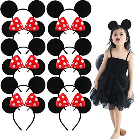 JMOCD Lot de 12 Mickey Minnie Oreilles Bandeau,Serre-tête avec oreilles de souris, Accessoire Oreilles de Mickey Minnie Mouse,Mickey Mouse Headband pour fête d'anniversaire et cosplay