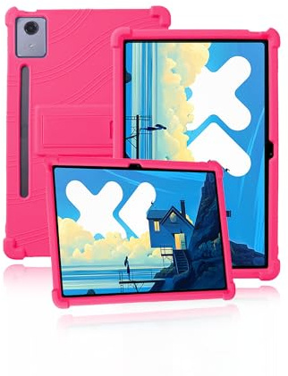 Cover for Lenovo Idea Tab Pro Android Tablet 12.7 inch 2026, Kids Skin-Friendly Soft Silicone Tablet Case, Adjustable Stand (Rose)