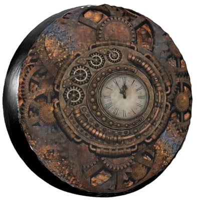 Reifenabdeckung im Vintage-Stil mit Steam-Punk-Uhr-Art, Felgenschutz, wetterfeste Radkappen, universell passend für Anhänger, Wohnmobil, SUV, LKW, Camper, Wohnwagen, Zubehör, 14 Zoll, 15 Zoll, 16 Zoll