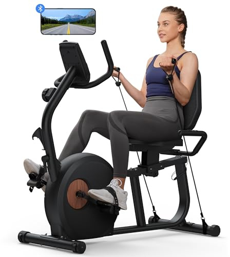 MERACH Recumbent Exercise Bike with Resistance Bands for Full-Body Training | Choose Standard or Self-Powered Adaptive Resistance Versions, 16 Levels, Smart App, Adjustable Seat & Backrest