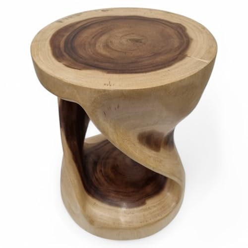 Kinaree Suar Holz Beistelltisch KHAO CHUK – Handgefertigter Massivholz-Tisch aus Thailand– Skulpturaler Wohnzimmertisch im Naturdesign, vielseitig als Hocker oder Nachttisch (30 cm)
