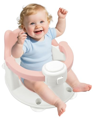 Badewannensitz Baby ab 6 Monate, Baby Badesitz mit 4 Saugnäpfen,Bath Seat für Dusche Oder Badewanne, Bad Dusche Geschenke für Kleinkinder und Neugeborene (Rosa)