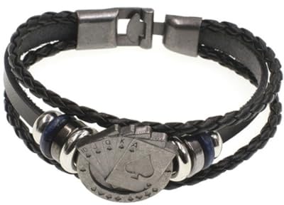 FOMIYES Retro Armband aus Rindsleder mit Poker Dekor für Damen und Herren | Handgefertigt aus Legierung und Cowhide, Angenehmes Tragegefühl, Leicht und Auszuziehen