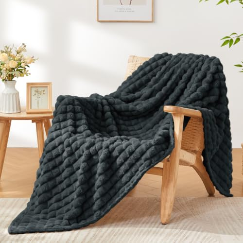 BEDELITE Kuscheldecke Flanell Flauschig, Anthrazit, 125 x 150 cm | Weiche Decke, Deko Kariert Fleecedecke, für Sofa und Wohnzimmer, als Sofaüberwurf, Throw Blanket Wide Use