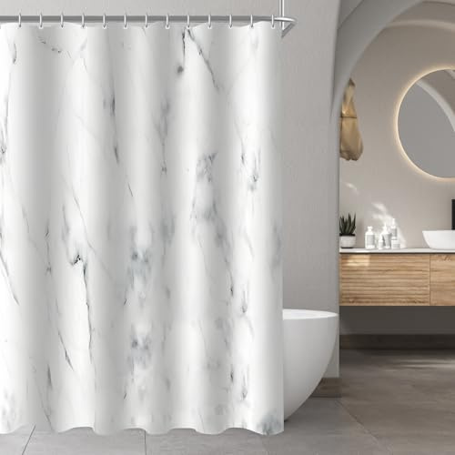 Lerores Rideau de douche, 80 x 180 cm, motif marbre, ourlet lesté, textile anti-moisissure, imperméable, lavable, en tissu polyester, avec 6 œillets et anneaux de rideau de douche, pour salle de bain