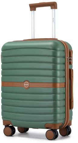 KONO Leichter Handgepäck Koffer 55x40x20cm, Klein Kabinentrolley Lufthansa | Reisekoffer mit 360° Doppelrollen, Robuste ABS+PC Hartschalenkoffer, Bordgepäck für Flugreisen und Kurztrips, Grün/Braun