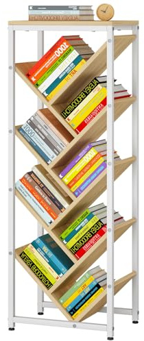 IBUYKE Libreria ad albero a 9 livelli, libreria da pavimento in legno per spazi ristretti, organizer per libri/CD/film, piccola libreria angolare per camera da letto e soggiorno, naturale, TBC002N