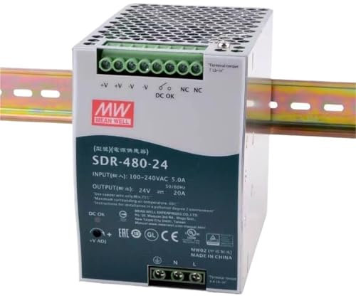 BIVOO 1 Uds SDR-480-24 24V 20A 480W Carril DIN Industrial de Salida única con función PFC Fuente de alimentación conmutada AC-DC