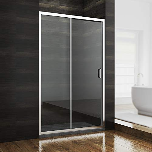 SONNI Einzelschiebetür für Nische aus 5 mm ESG-Glas, Silber, 130 × 185 cm | Leichtgängiges Schiebesystem, Edelstahl-H-Griff, Aluminiumprofil, beidseitig montierbar, platzsparend
