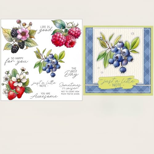 Sredwtk Erdbeeren Blaubeeren Clear Stamps Für DIY Scrapbooking Früchte Silikonstempel Transparente Stempel Siegel Für Fotoalbum, Dekorative Karten, Heimdekoration