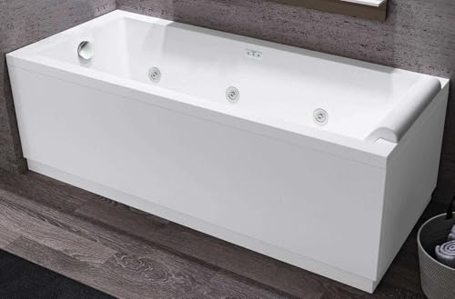 Novellini Calos 2.0 – Badewanne Hydro Plus Seitenhydro 6 Düsen Desinfektion Airpool 12 Jets 150 x 70 cm reversibel rechteckig 2 Platten Acryl Farbe weiß glänzend Säule Kissen Display